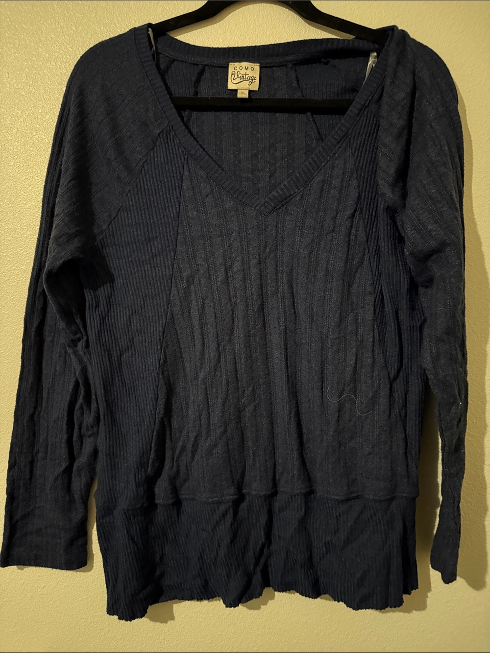 Como Vintage Navy Ribbed V-Neck Sweater